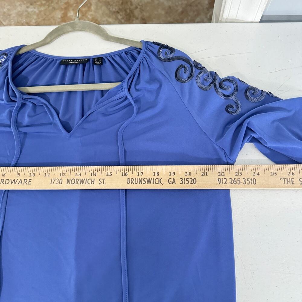 Susan Graver Artisan Liquid Knit Beaded Top Sz L Periwinkle Blue Relaxed Boho - Picture 11 of 13